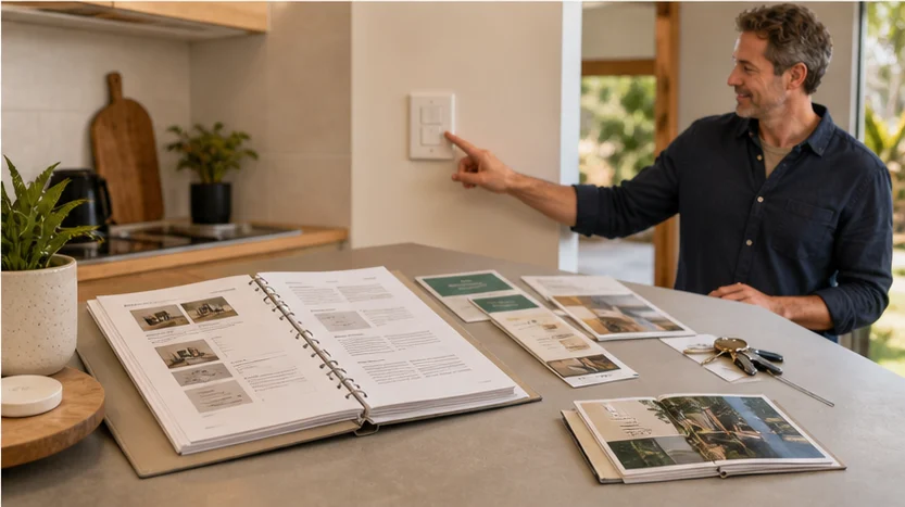 A Tauranga homeowner preparing a clearly organised manual for the next owner