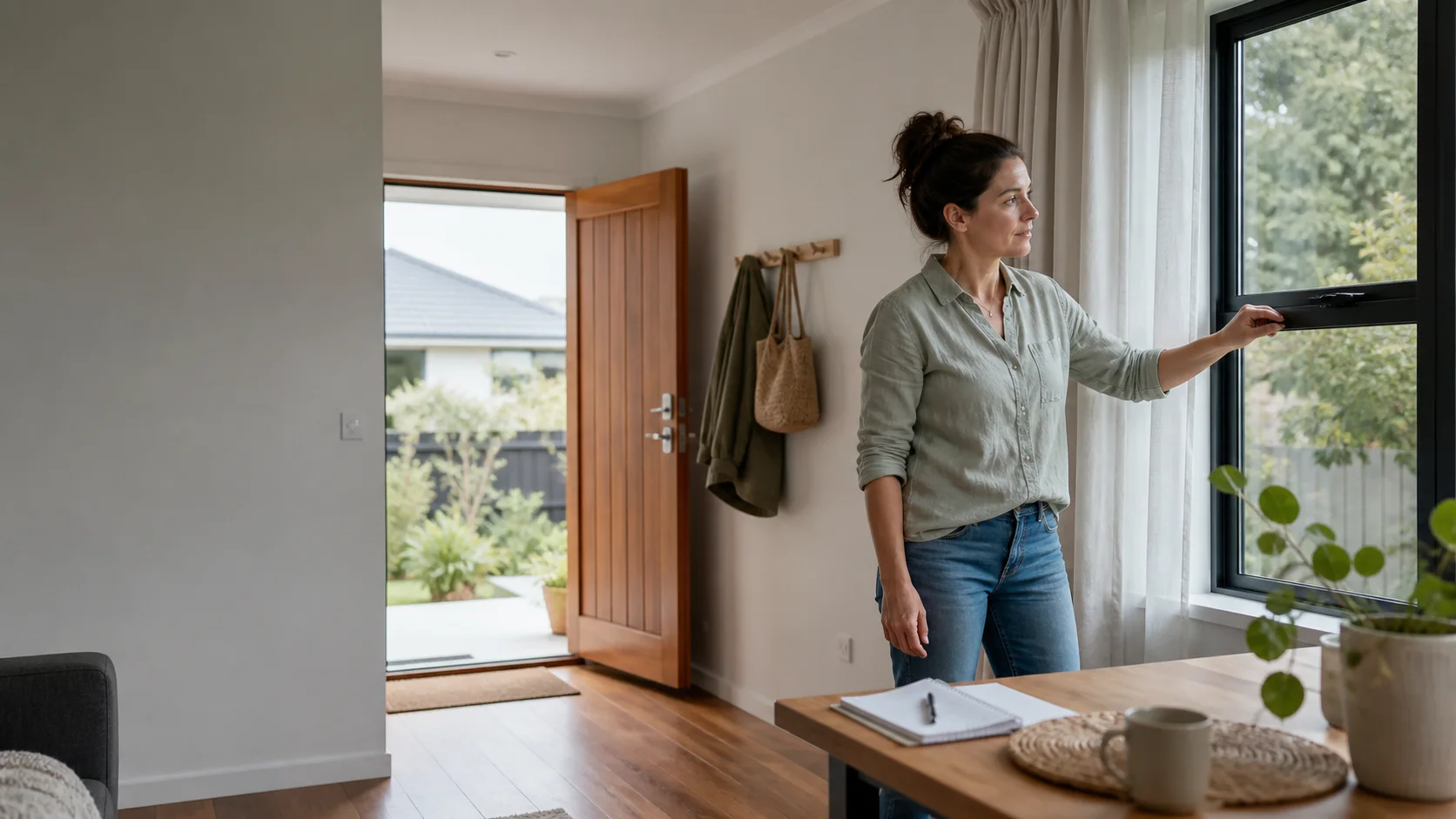 A New Zealand homeowner checking a window before leaving a temporarily empty home